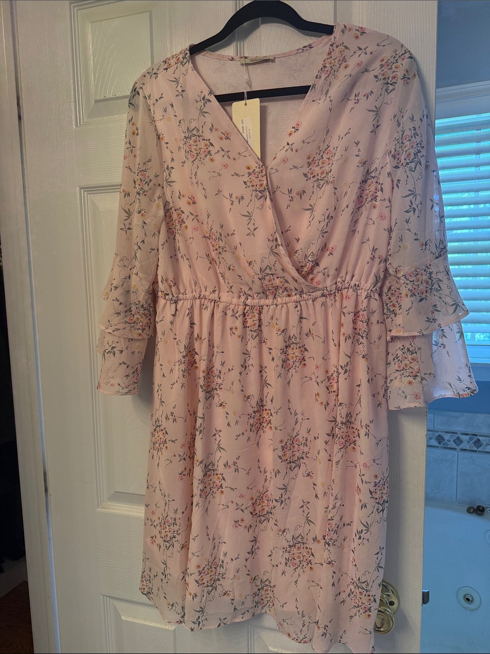 Floral Wrap V-Neck Pink Women’s Dress